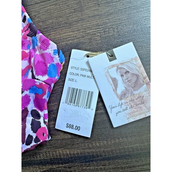 Jessica Simpson Women's Abstract-Print One-Shoulder Swimsuit Pink Multicolor L - Picture 6 of 8